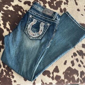 Grace in LA Women's Embellished Blue Boot Cut Jeans